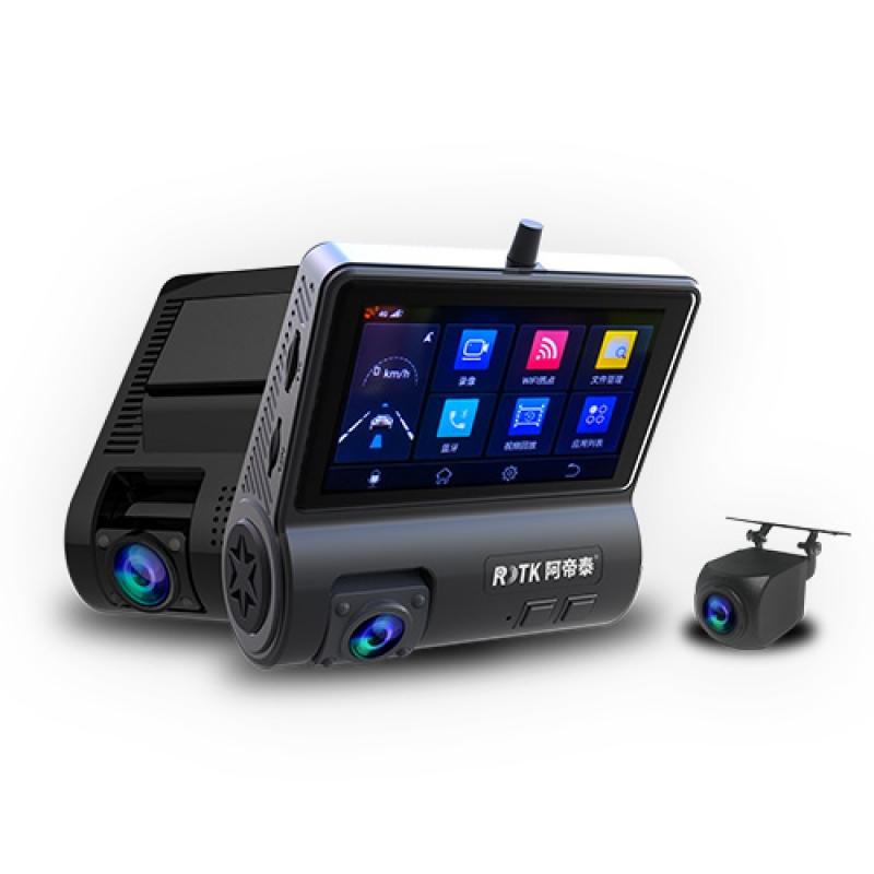 4K-2160P高清4G高速网络带3寸IPS屏一机双镜带内录支持三个镜头金属机身隐藏式行车记录仪